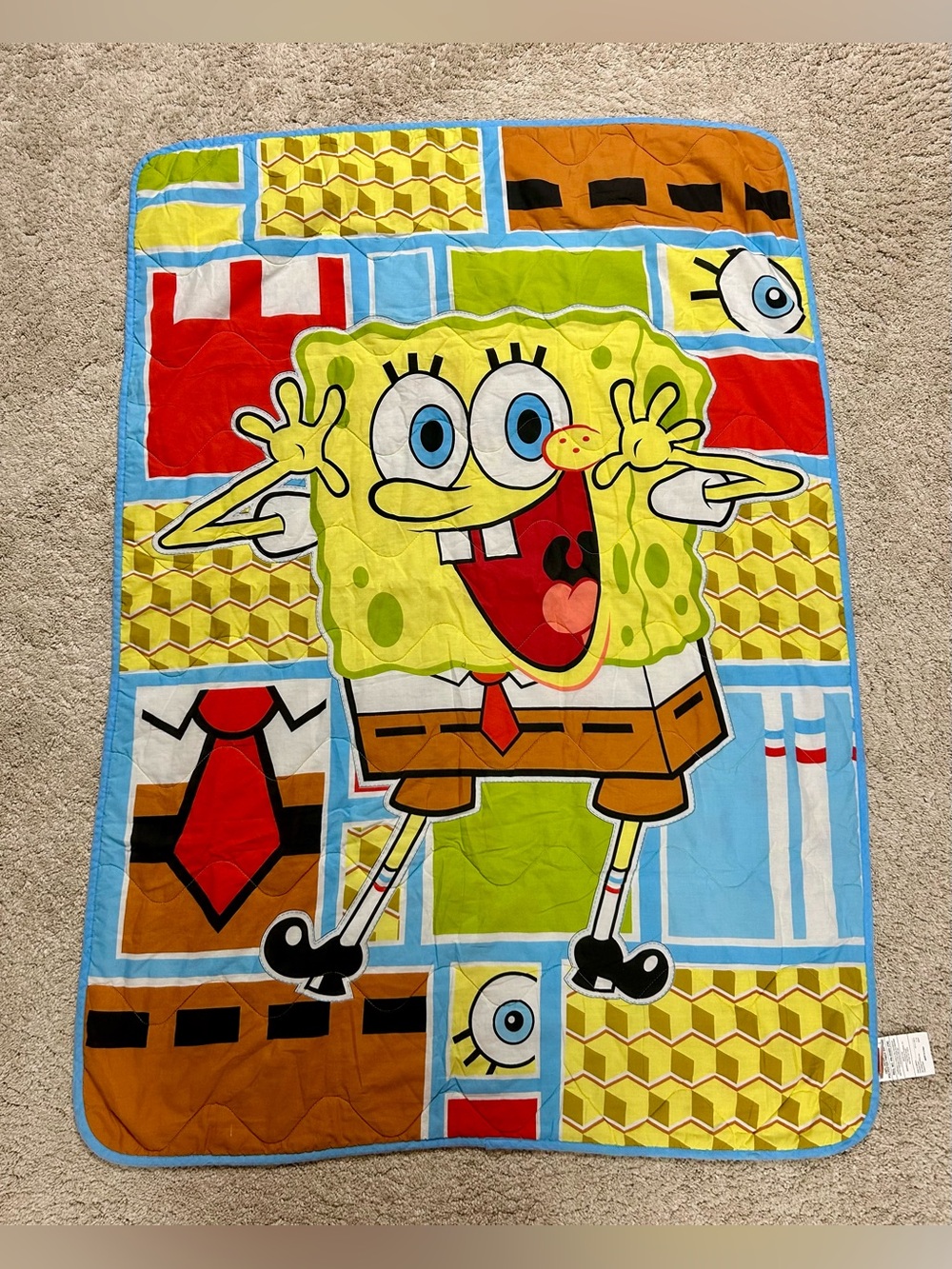 Vintage Nickelodeon SpongeBob SquarePants Blanket patchwork-style Quilt EUC